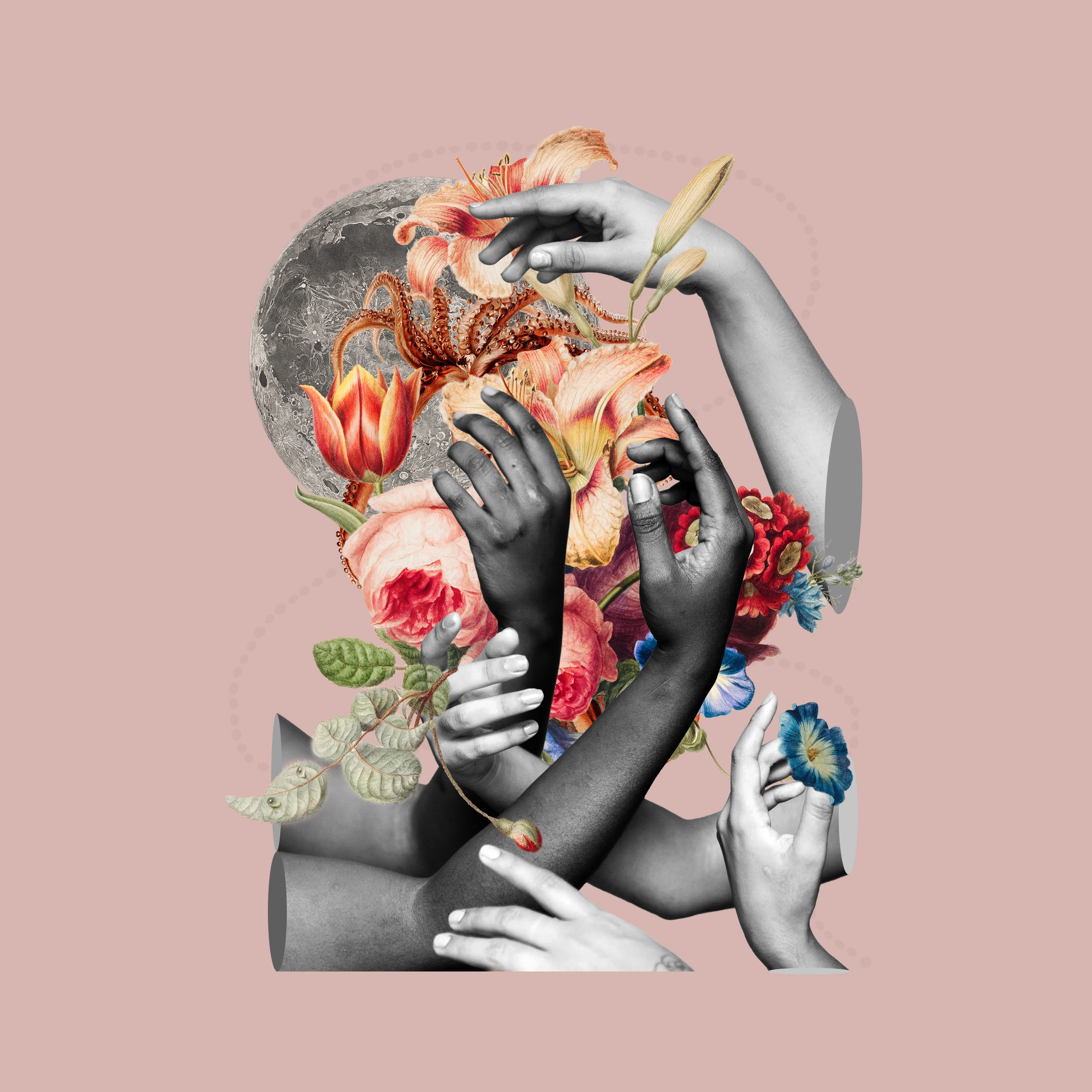 Connected - Surrealist exploration of emotional connections digital collage by Vanessa Santuccione